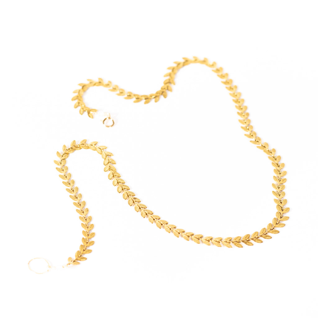 Raw brass herringbone necklace