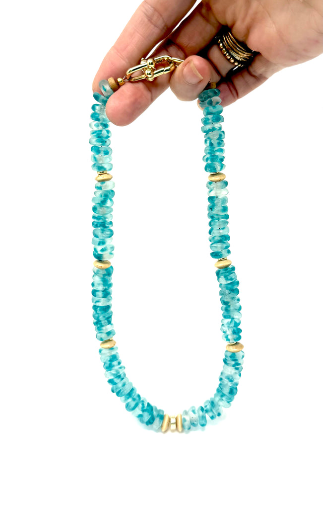Blue glass beaded necklace