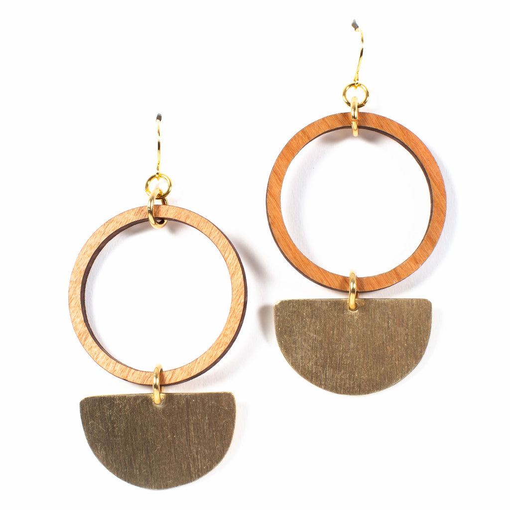 Alice Earrings - wood and brushed gold 
